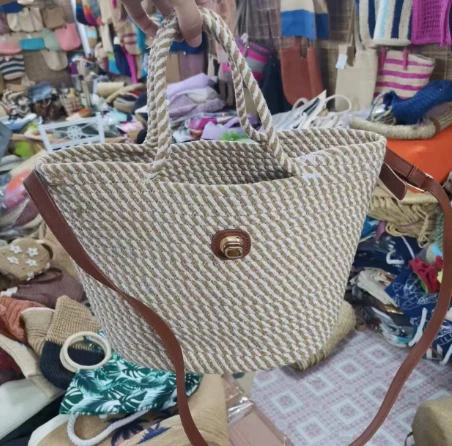 Tas Wanita Tali Katun Tenunan Tangan Dengan Gagang Panjang PU