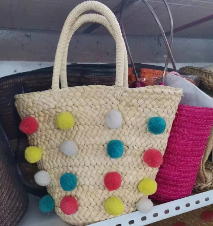 Bola Berwarna -warni Tas Jerami Handmade