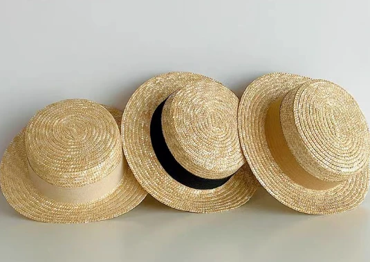 Topi musim panas anyaman gandum alami wanita