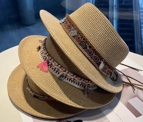 Topi Pantai Jerami Wanita Boho Coklat
