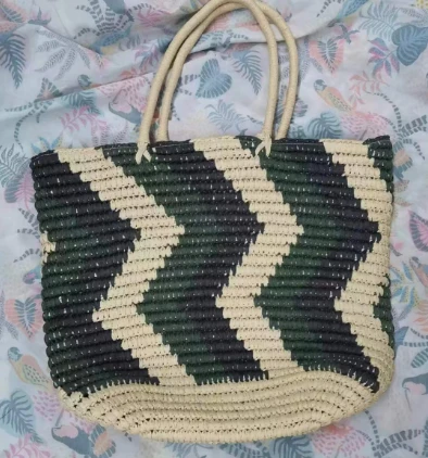 Tas Pantai Kertas Alami Tenun Tangan yang Cantik