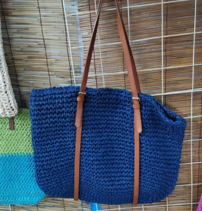 Tas Jerami Wanita Fashion Biru