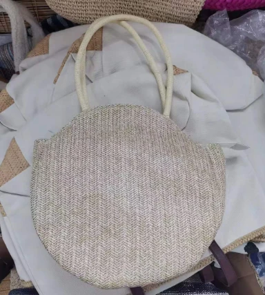 Tas Wanita Liburan Jerami Bulat Kepang PP