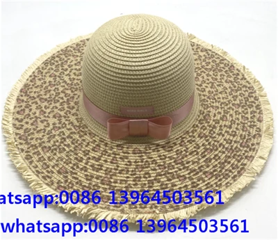 Topi Pantai Musim Panas Wanita Bertepi Besar dengan Motif Macan Tutul