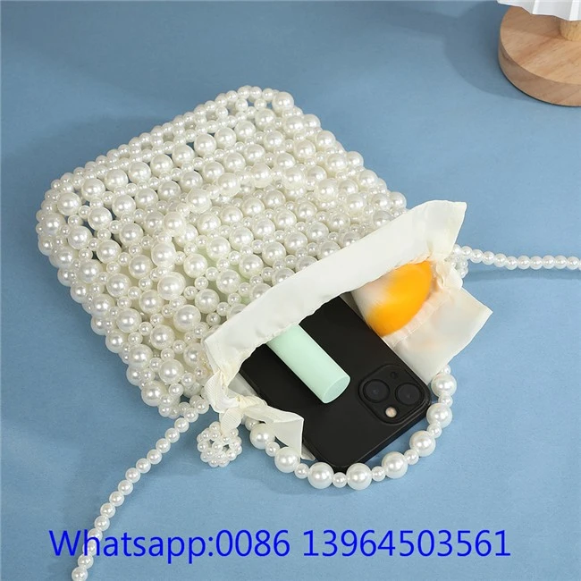 Handmade White Pearl Beaded Bag