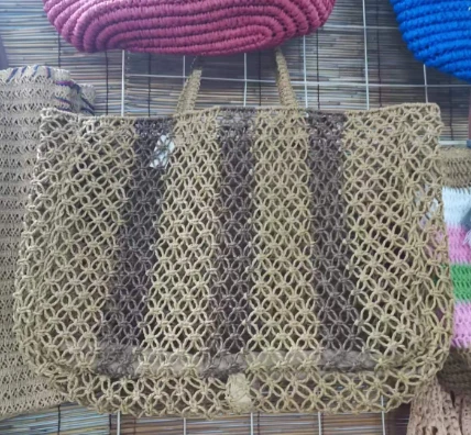 Tas Tote Wanita Berongga Besar Tenun Tangan Coklat