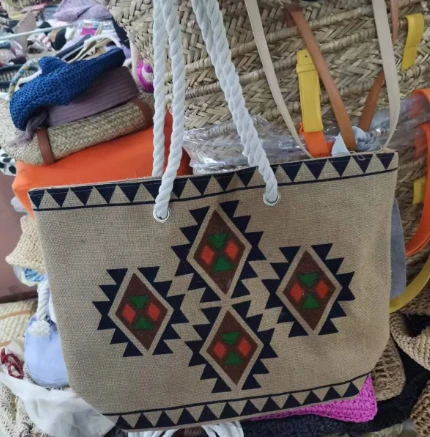 Tas Tote Linen Dengan Pola Cetak