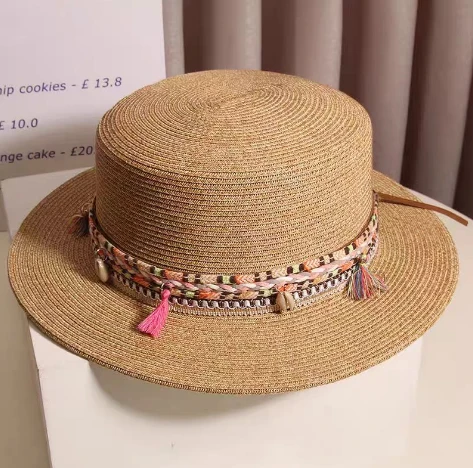 Topi Jerami Kertas Coklat Boho Chic untuk Wanita