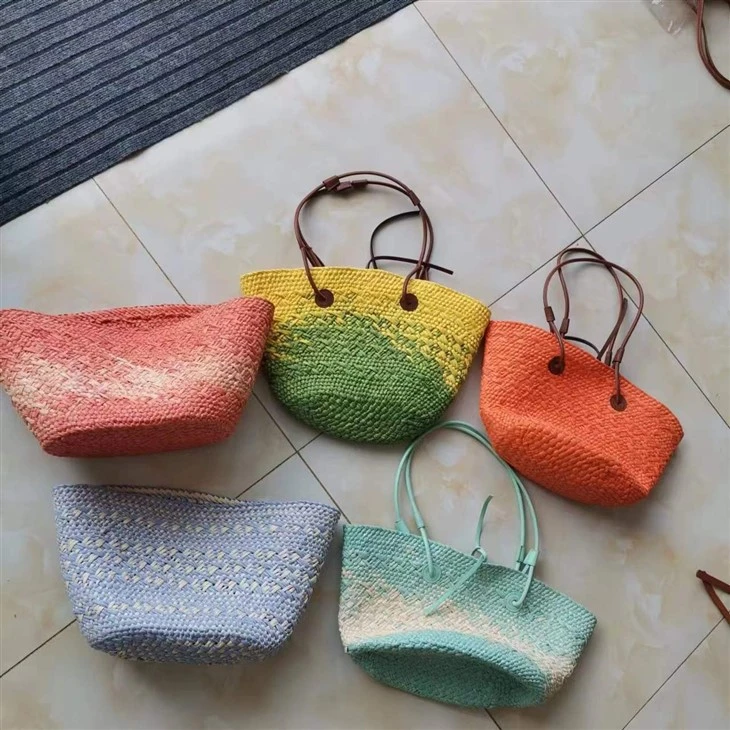 Tas Tenunan Kertas Berwarna -warni Dengan Pegangan PU