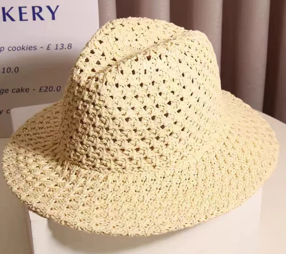 Topi Wanita Staw Buatan Tangan Berongga Bunga
