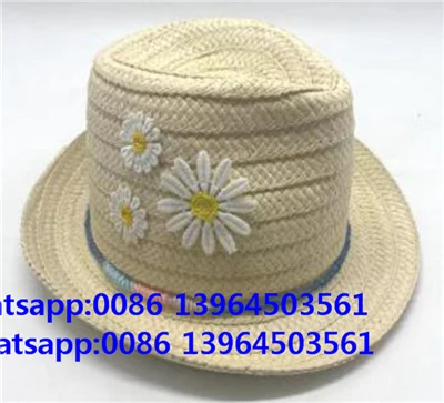 Bordir Bunga Putih Bunga Lebar Kertas Braided Baby Girl Straw Hat