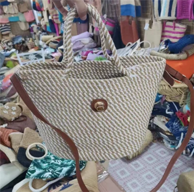 Tas Wanita Tali Katun Tenunan Tangan Dengan Gagang Panjang PU