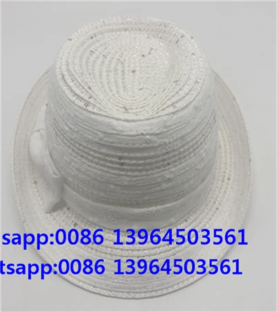Topi Fedora Jerami Putih Topi Musim Panas Berbentuk Kerawang Lembut