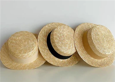 Topi musim panas anyaman gandum alami wanita