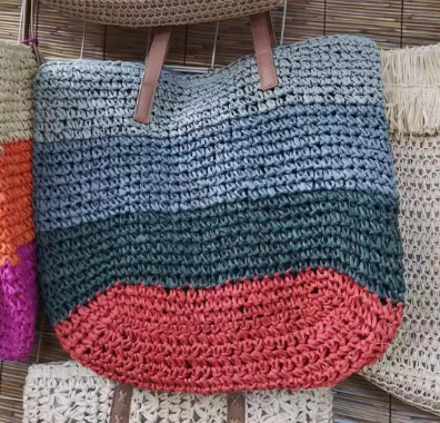 Tas Jerami Alami Kertas Rajutan Warna-warni