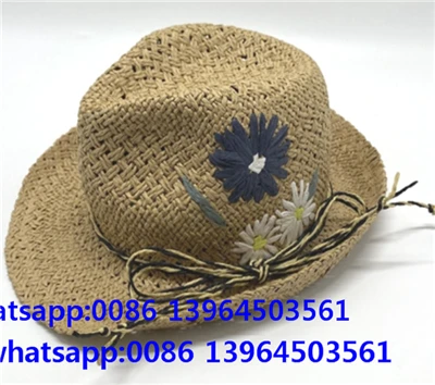 Topi Jerami Pria Tenun Tangan dengan Bordir