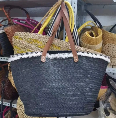 Tas Pantai Tenun Kertas Hitam dengan Renda