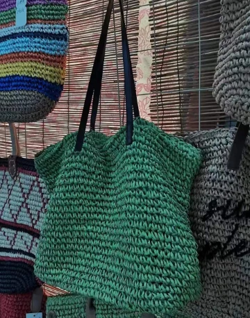 Tas Jerami Musim Panas Tenun Tangan Kertas Hijau