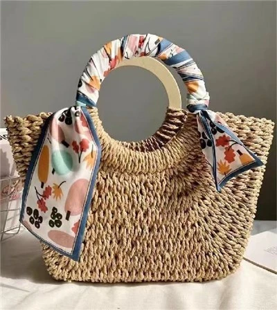 Tas Wanita Kertas Tenun Tangan dengan Pegangan Kayu